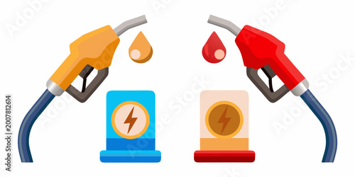 Εκτύπωση καμβά electric and gasoline fuel pumps comparison vector illustration