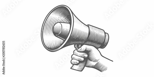 Tableau sur toile Hand holding a bullhorn loudspeaker vintage engraved illustration