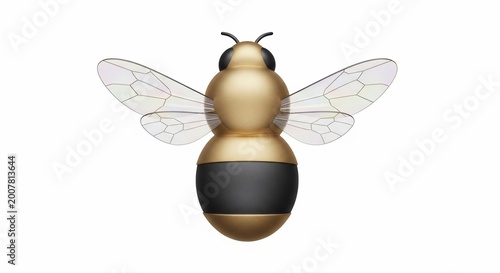 Stylized 3D bee illustration with metallic gold and black finish, isolated on a white background, symbolizing nature, insects, and spring