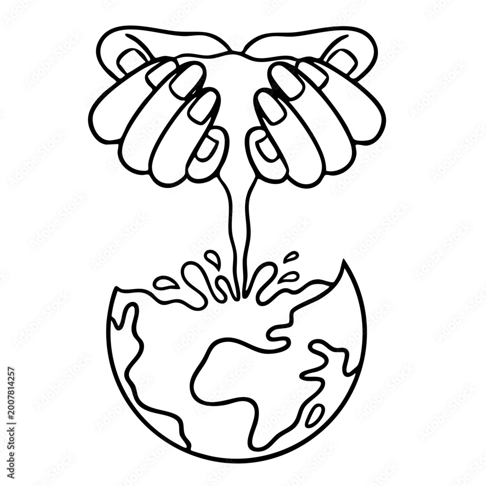 Fototapeta premium Minimalist line art illustration of hands cradling a globe, symbolizing environmental care and global sustainability. Ideal for Eco-friendly campaigns, corporate social responsibility, and green marke