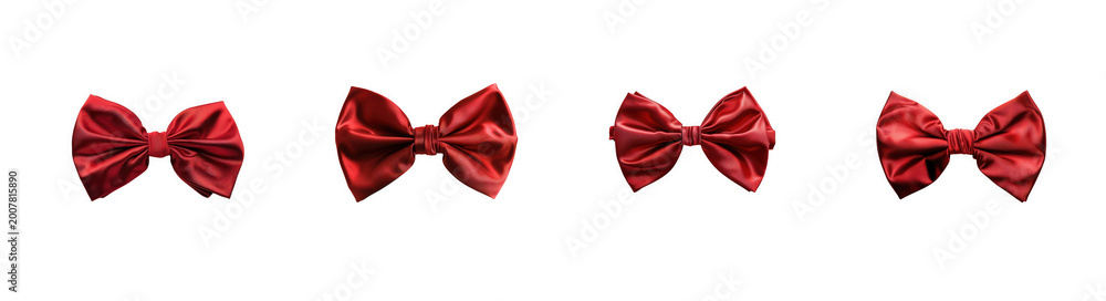 Naklejka premium Collection of four festive red metallic ribbon bows as PNG asset isolated on transparent background