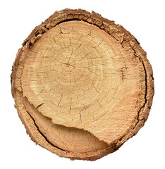 Cross section of a slice of a tree trunk with age or growth rings, dendrochronology wood science png background design element