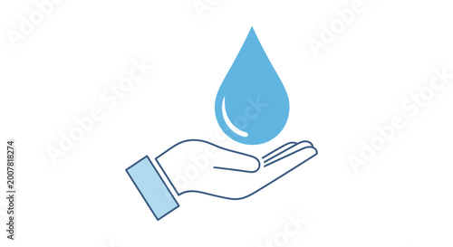Hand holding a single blue water drop.