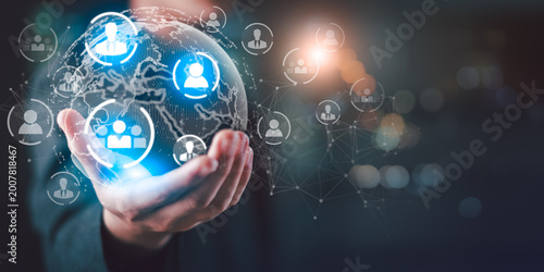 Valokuva Digital connection ecosystem focused on global networking, data integration, online collaboration, secure information exchange, customer engagement, and scalable technology driven business expansion