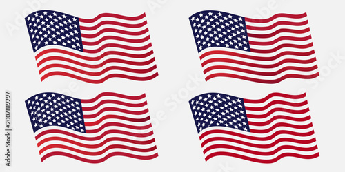Konstfotografi Waving united states flags set of four vector illustration