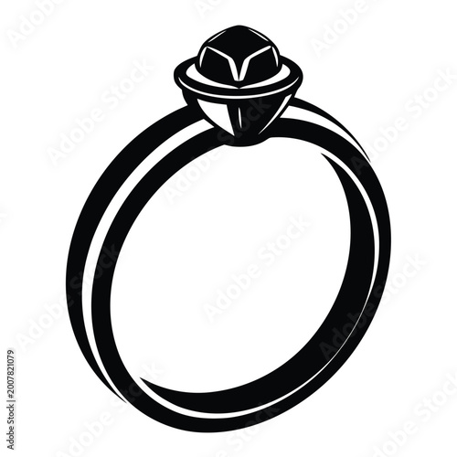 Black and white wedding ring icon with empty center for engraving isolated on white background