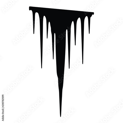 Black dripping paint splash isolated shape with sharp edges and splatters isolated on white background