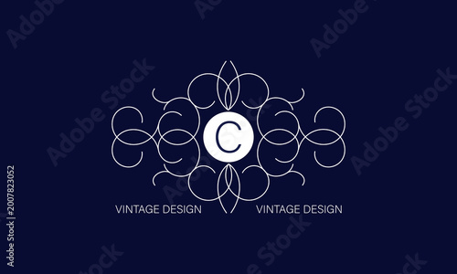 Luxury vector logo or icon design with letter C in the center and space for text. Illustration of a trendy frame, good for fashion boutique, company brand, label.
