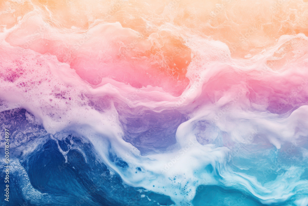 Fototapeta premium Colorful ocean waves creating a beautiful abstract design with foam