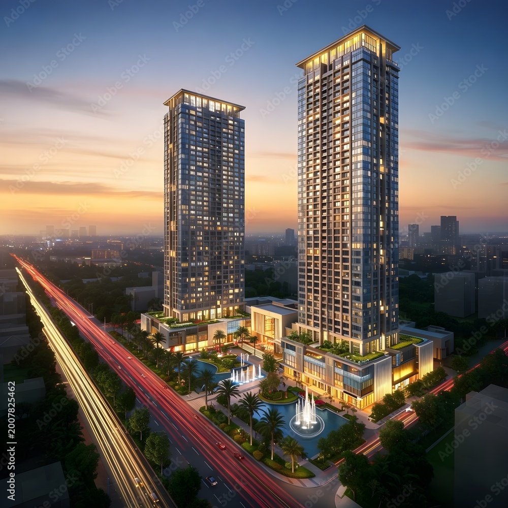 Obraz premium Luxury apartment development surrounded by landscaped greenery
