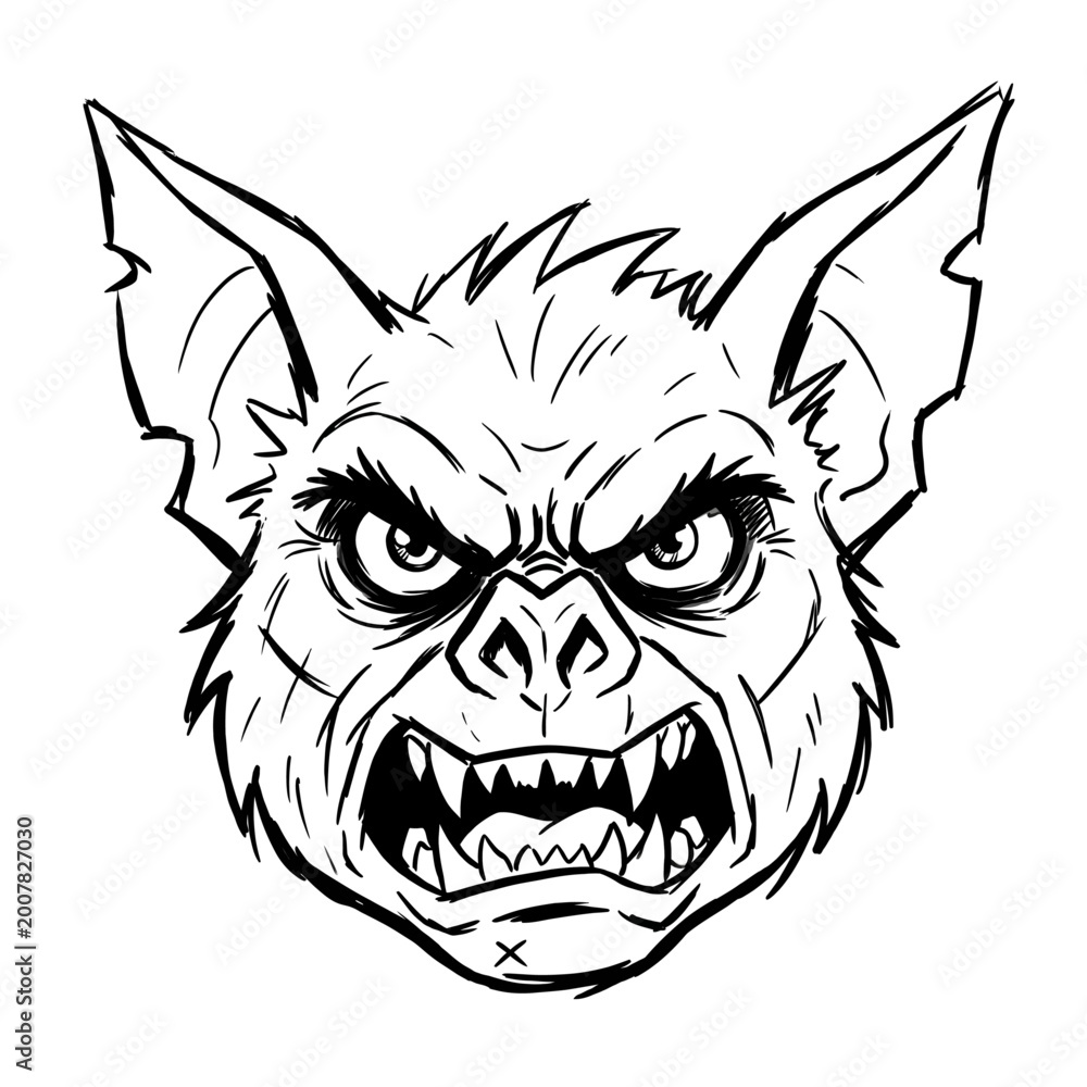 Fototapeta premium Fierce Monster Face Illustration Grinning Creature with Sharp Teeth