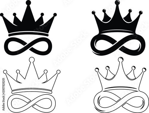 Royal regalia collection a variety of crowns and a shield with crown motif in black and white