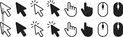 Obraz na płótnie Mouse cursor and hand pointer icons collection isolated on white