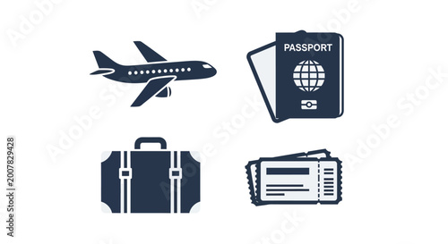 Tableau sur toile Travel documents and luggage icons set.