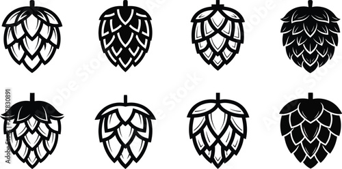 Foto Hop cones silhouettes collection beer brewing icons isolated on white