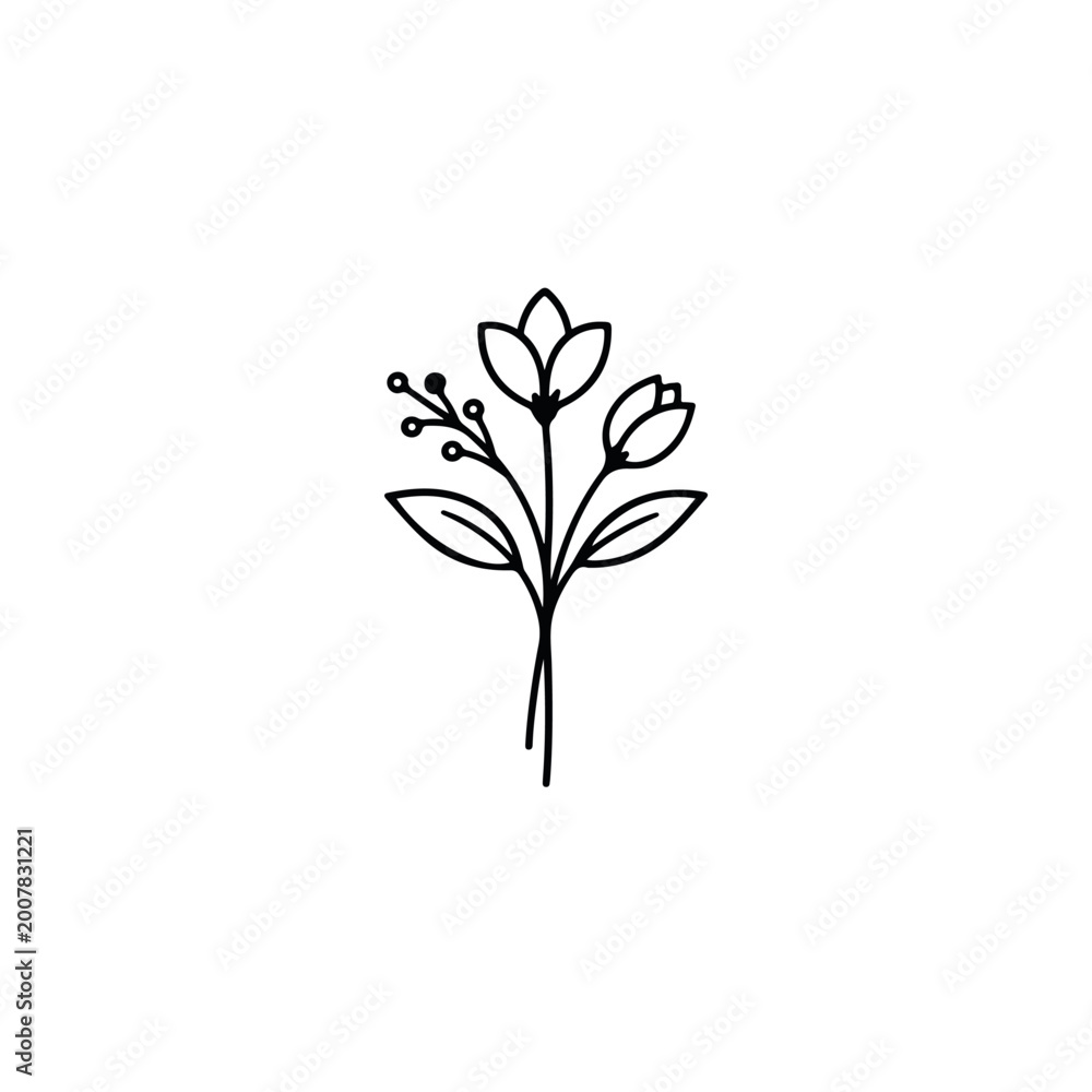 Obraz premium Simple Wildflower Bouquet Line Art Illustration