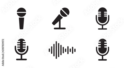 Tableau sur toile Microphone Solid Icons and Sound Wave Graphic for Audio Apps
