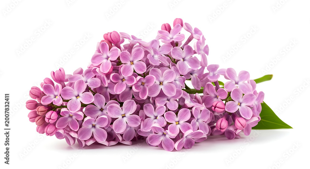 Obraz premium Beautiful bunch of purple lilac flowers isolated on white background, spring blossom