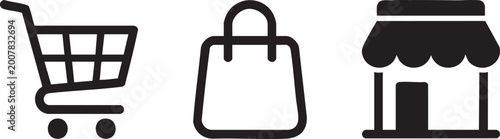 Three shopping store symbol icon bundle