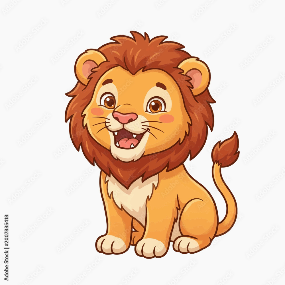 Naklejka premium Cute Young Lion Sitting with Mane