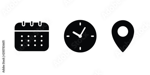 Cuadro en lienzo Date, time, location address icon set