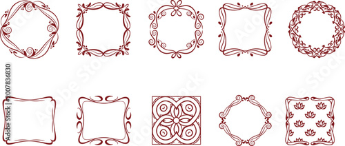 Billede på lærred Decorative vintage ornamental frame and border collection featuring flourish scroll swirls and floral design elements for elegant invitations
