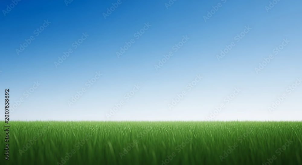 Obraz premium Vibrant Green Grass Field Under a Clear Blue Summer Sky with Copy Space Background