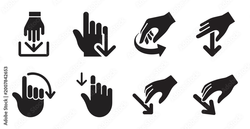 Fototapeta premium Hand cursor icons for download, click, and drag actions.
