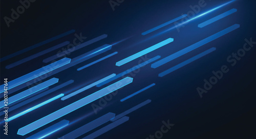 фотографія Abstract background featuring motion blur blue light beams and glowing arrow lines streaking across dark digital space for futuristic technology energy themes