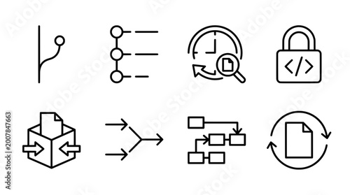 Collection of minimal outline icons for software development and data analysis