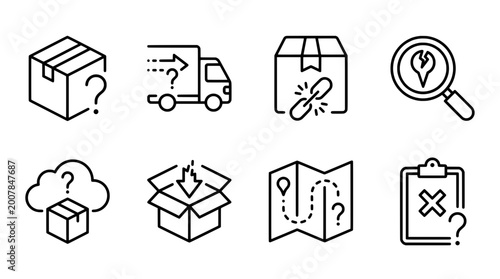 Delivery and logistics outline icon set shipping packaging and tracking
