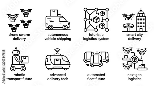 Modern outline icon set futuristic delivery and logistics concepts