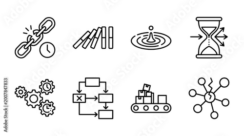 Outline icon set depicting concepts of time management and efficiency