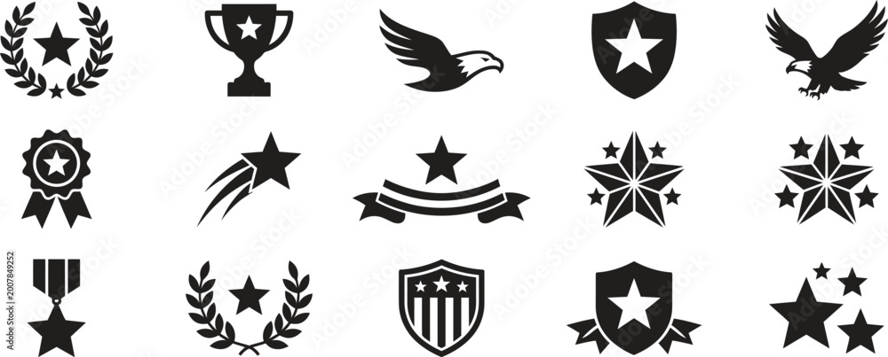 Fototapeta premium Stars and Eagles Icon Set