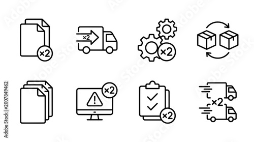 Outline icon set featuring documents logistics and process automation