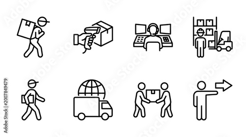 Outline icon set featuring logistics and delivery symbols
