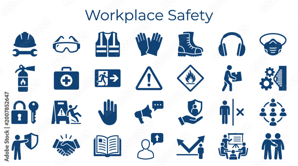 Fototapeta premium Workplace Safety Icons Collection representing Health and Security Measures in a Professional Environment
