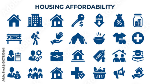 Photos Housing affordability crisis icons illustrating cost of living challenges and ec