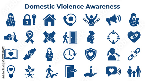 Tableau sur toile Domestic violence awareness icons and symbols representing support protection an