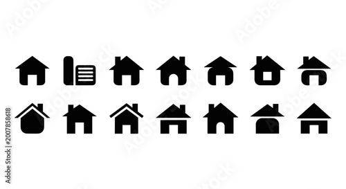 Collection of diverse house icons and symbols for real estate and home services