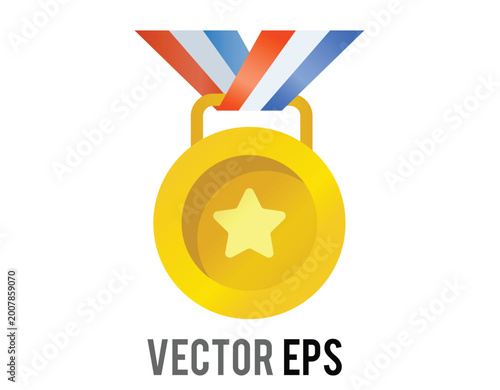 Golden medal icon with star and striped ribbon, symbol of achievement and victory