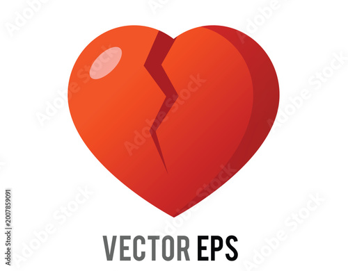 A vibrant red heart symbol icon is broken in half with a jagged crack down the middle