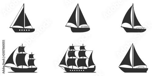 Bild auf Leinwand Sailing the Seas: A collection of various ship and boat silhouettes