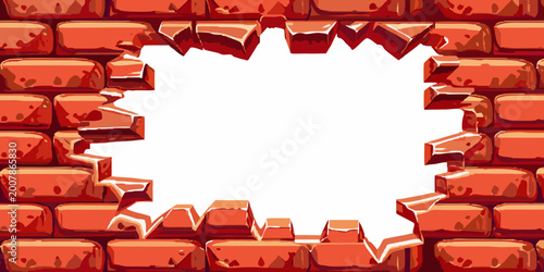 damaged brick wall with a hole vector illustration on white background