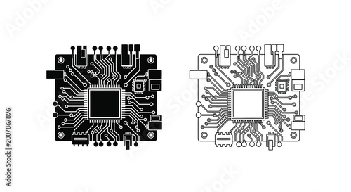 Принти на полотні Circuit board illustration detailed technical drawing of electronic components a