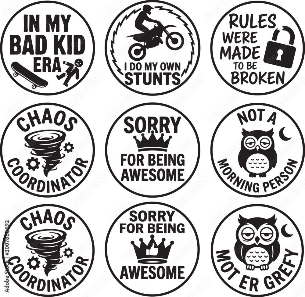 Obraz premium Creative funny bad kid era badges typography quote text vector graphic design perfect for print and digital projects