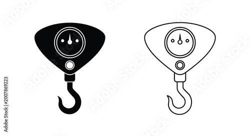 Photos Two vintage hanging scales a black and white illustration of weight measurement
