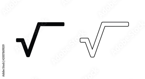 Square root symbol variations black and white line art representation