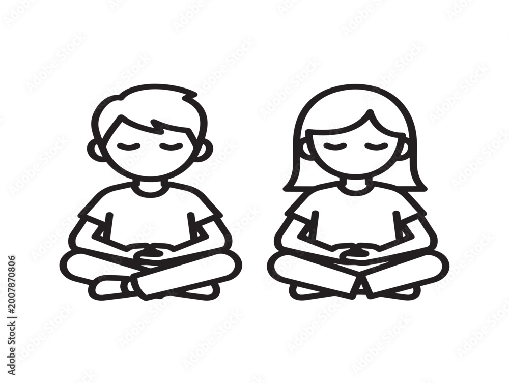 Fototapeta premium two girls meditating in lotus pose flat design vector illustration