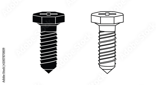 Canvas Print Two hex head screws a detailed illustration of fasteners for construction and as